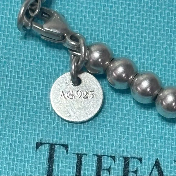 Authentic Tiffany & Co 4mm Bead Bracelet w/ Silver Mini Heart Charm - Picture 7 of 10